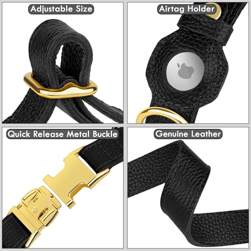 Leather Airtag Dog Collar (Black / L, 17"-21" Neck Fit)