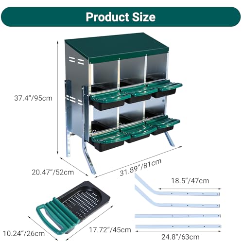 Chicken Nesting Box (Green- 6 compartment with legs)