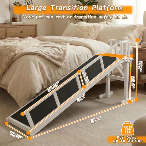 73" Dog Ramp for Bed&Couch (White / 73.2"L x 25"H x 15.7"W)