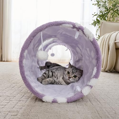 Straight Cat Tunnel for Indoor Cats 47"x12" (Purple Flower / Straight)