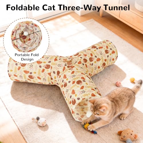 Cat Tunnel, 3-Way Collapsible Toy, Large Size Khaki Hedgehog (Khaki hedgehog / Large)