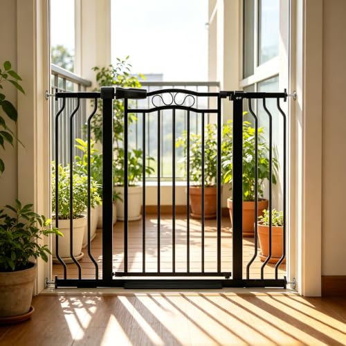 29.5 43.7" Wide Baby Gate for Stairs No Drilling (Black / 29.9"-43.7")