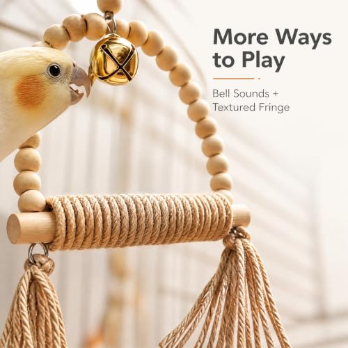 Natural Wood Bird Swing Toy with Hemp Rope Perch for Small Parrots (colorful)