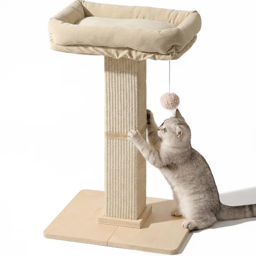 Retro Style Cat Scratching Post with Perch for Indoor Adult Cats (Beige)