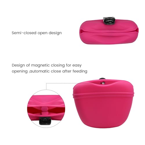 Silicone Dog Treat Pouch with Clicker Magnetic Closure Secure Clip (1 Pack / Hot Pink)