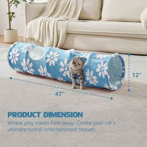 Straight Cat Tunnel for Indoor Cats 47"x12" (Blue Flower / Straight)