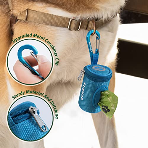 Dog Poop Bag Holder for Leash with Carabiner Clip Soft Fabric (Sky Blue)