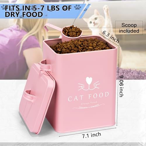 Farmhouse Cat Food and Treats Containers + Feed Scoop + Pet Food Bowl (Pink)