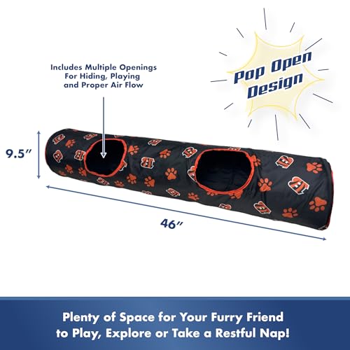 NFL Cincinnati Bengals Cat Tunnel Tube Toy with Plush Football Catnip and Feathers Collapsible Tunnel for Cats to Play (Cincinnati Bengals)