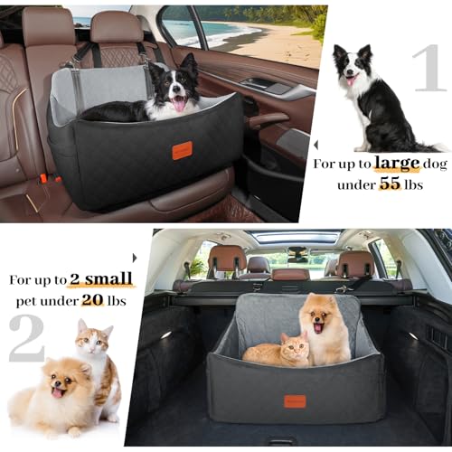 Dog Car Seat for Medium & Large Dogs Up to 55lbs (Black/Grey / Large)