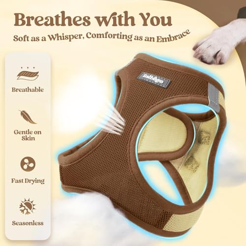 Dog Harness Medium Sized and Leash Set (Brown & Beige / L (chest: 18.2 - 20.5"))