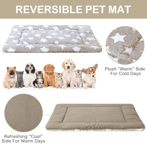 4 Pcs Dog Crate Pads Soft Warm (Rectangular 18 x 24 x 1.6 Inch / Star / Apricot)