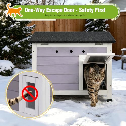 Outdoor Cat House with Insulated Liner Feral Cat Shelter for Winter (Compact Cat House - 23.6"W)