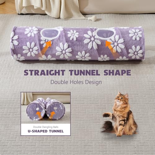 Straight Cat Tunnel for Indoor Cats 47"x12" (Purple Flower / Straight)