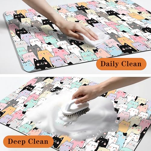 Pet Feeding Mat for Floors Waterproof Dog Mat for Food and Water Absorbent Quick Dry Non Slip mat for Cat Bowls (32"L x 24"W / ColorfulCat)