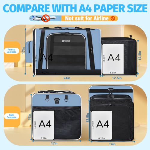 Side Expandable Extra Large Cat Carrier with Litter Box (Blue with Expandable Litter Box Area)