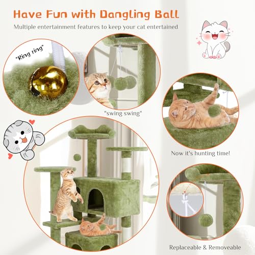 54 Inch Cat Tree Tower with Natural Sisal Scratching Post (Green / 54IN)