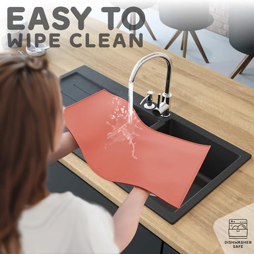 Dog Food Mat Raised Edges Dogs Mat for Food and Water Prevent Spill (18.5" x 11.5" / Burnt Coral)