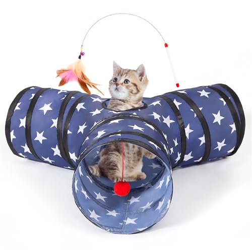 Cat Tunnel, 3-Way Collapsible Toy for Indoor Cats, Pentagram (Pentagram / Small)