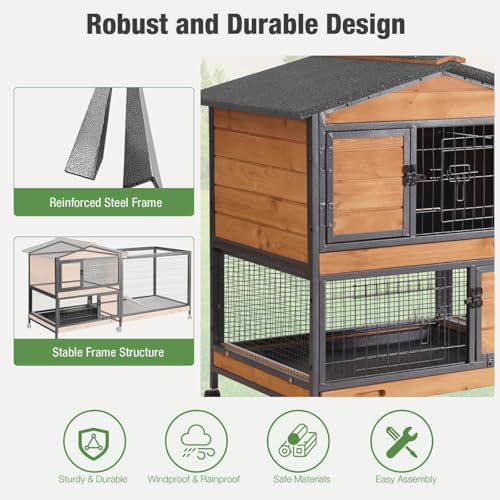 Indoor Rabbit Hutch with Metal Frame & Pull (Orange)
