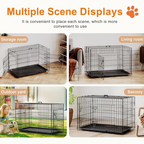 Dog Crate 36inch Dog Cage Foldable Metal Kennel with Leakproof Tray Foldable Design Indoor Outdoor Use for Medium Dogs (Black / 36.0"L x 22.0"W x 24.0"H)