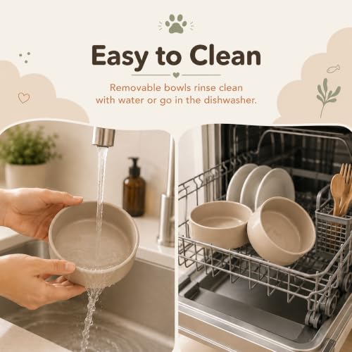 Raised Cat Bowl 6.1” Elevated Ceramic Cat Food and Water Bowl (Greige)