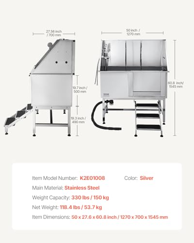 Stainless Steel Dog Washing Station (Right STAIRS / 50 inch)