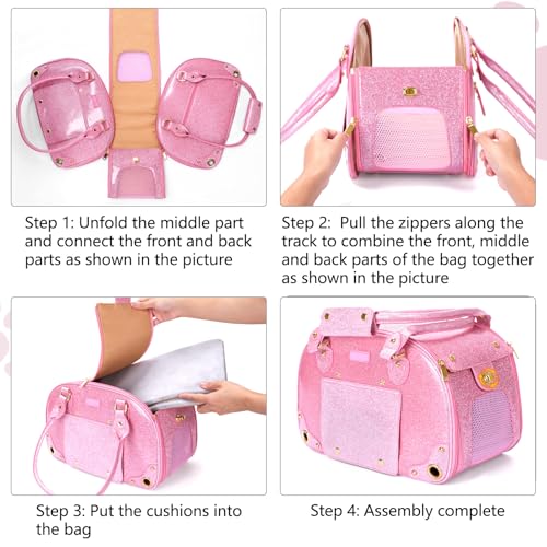 Dog Carrier Purse (15.3"L x 8.1"W x 10.0"H / Bling Pink)