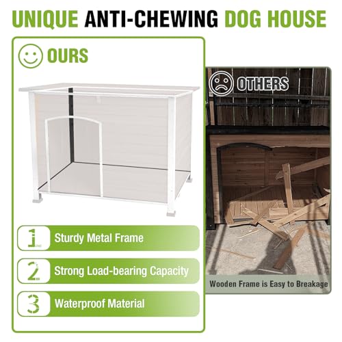 Large Dog House Outdoor Indoor with Chew Proof Iron Frame