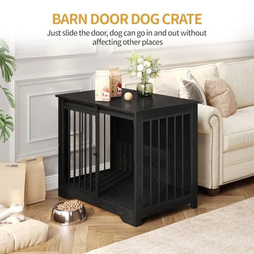 31.9" M Dog Crate Furniture Indoor Dog Kennel with Barn Door (Black / 31.9"L x 21.7"W x 26.6"H)