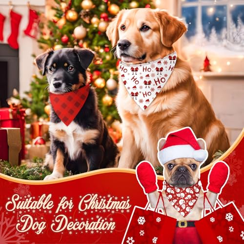 50 Pcs White and Red Dog Bandanas Bulk Polka Dots Stripes Snowflake Bandanas for Dog Triangle Kerchief Bibs Scarf for Pet Party Costume Photo Props Accessories (Red White Christmas / 25.6 x 17.7 x 17.7")