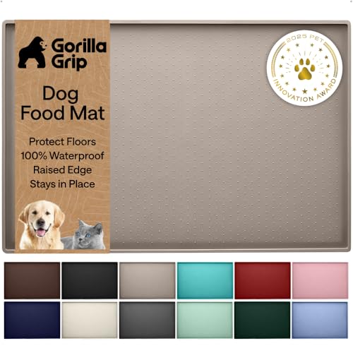 Dog Food Mat 100% Waterproof Silicone (Beige / 16"l X 10"w)