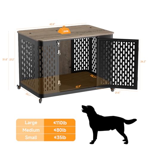 43.7" Dog Crate Furniture with Cushion (Gray / 43.7"L x 29.9"W x 31.7"H)