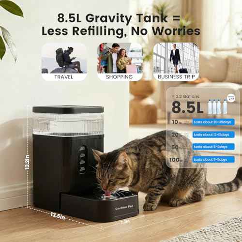 2.2 Gallon Automatic Dog Water Dispenser with Stainless Steel Bowl (Black / 2.2 Gallon)