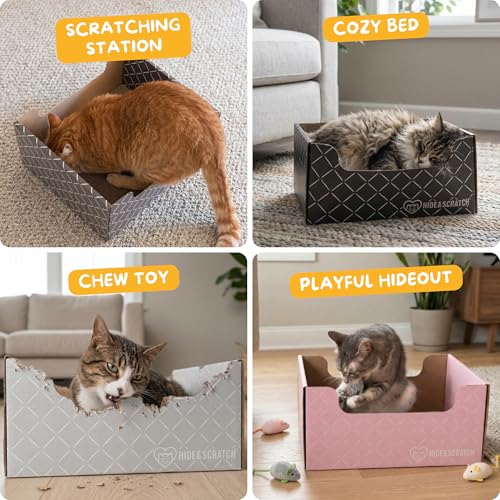 Cardboard Cat Scratcher Box & Bed Dark Grey Diamond Pad (Dark Grey Diamond)