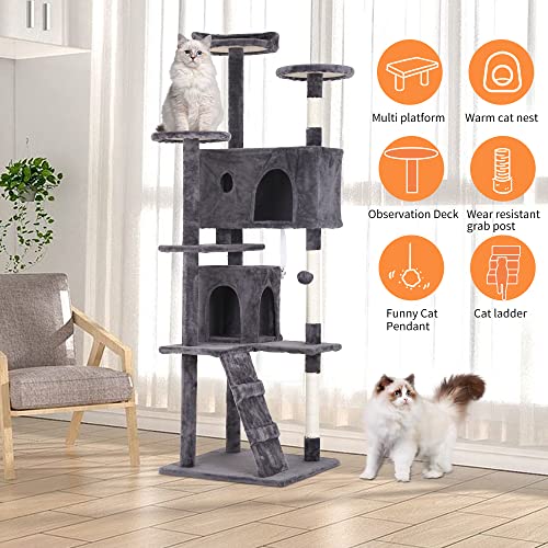 70" Cat Tree Tower (70in / Light Gray)