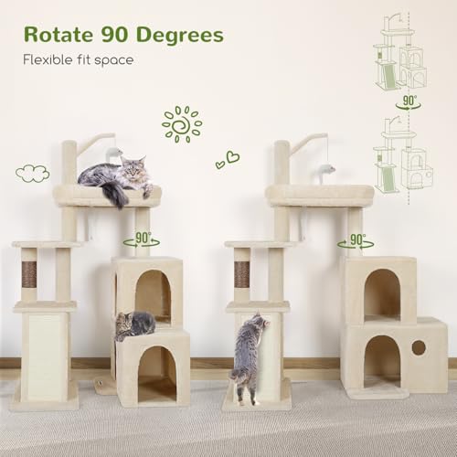 Maine Coon Cat Tower for Indoor Adult Cats (Beige / 50 inch)