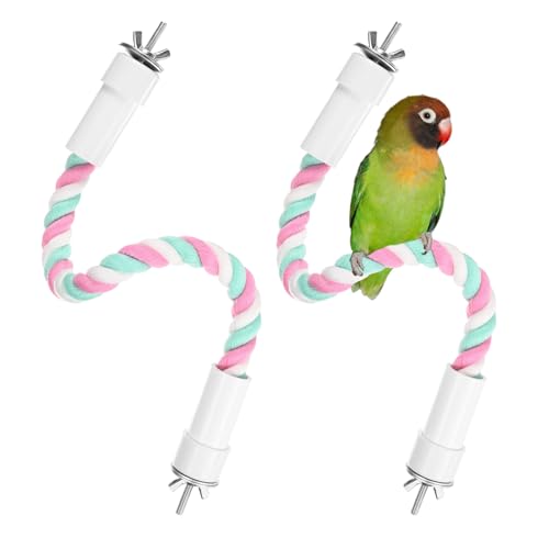 2 Pack Rope Perches for Bird Cages (Pink Cyan / 13.8 in)