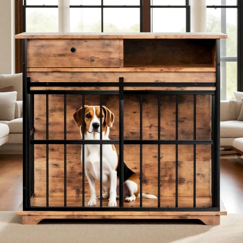 Wooden Dog Crate Furniture for Small Dogs Indoor Kennel End Table Pet Cage (35 Inch)