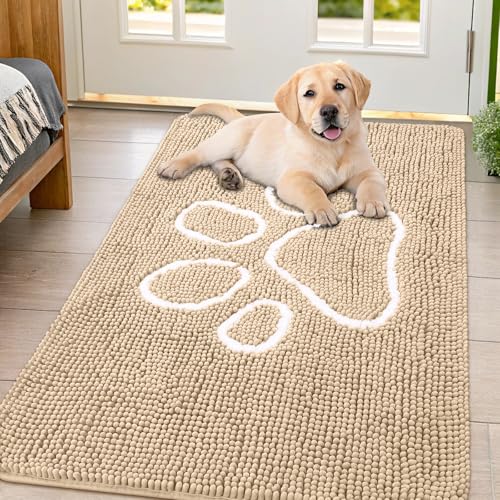 Dog Door Mat for Muddy Paws (44"X32" / Beige and White)