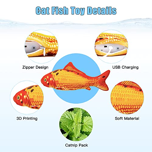 2 Pack 9" Floppy Fish Cat Toys with SilverVine and Catnip for Indoor Cats for Small Dogs Interactive Automatic Flopping Fish Cat Kicker Toys for Cats Puppy Small Dog (Koi + Red Koi)