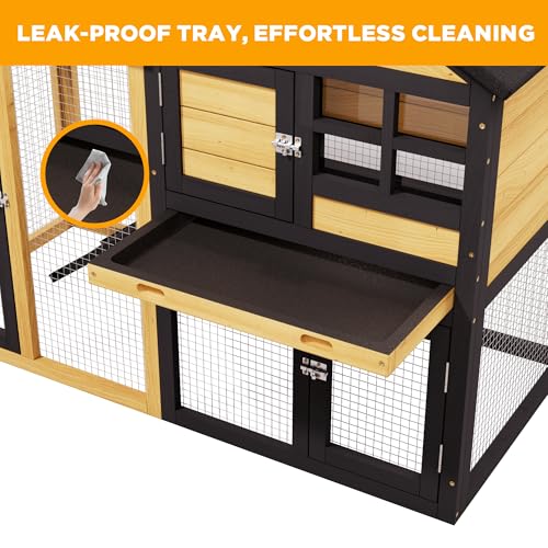 2 Story Wooden Outdoor Chicken Coop with Run Yellow Black (C03 Yellow with Black)
