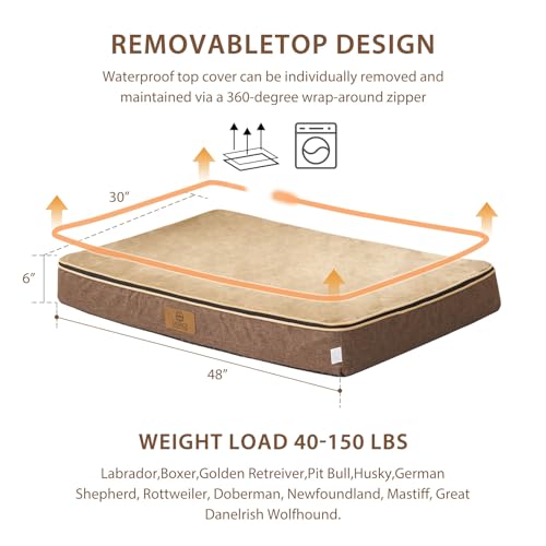 Orthopedic Memory Foam XXL Dog Bed (48.0"L x 30.0"W x 6.0"Th / Light Brown)