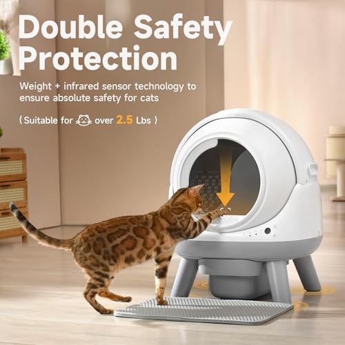 Self Cleaning Litter Box for Multiple Cats (White-Grey)