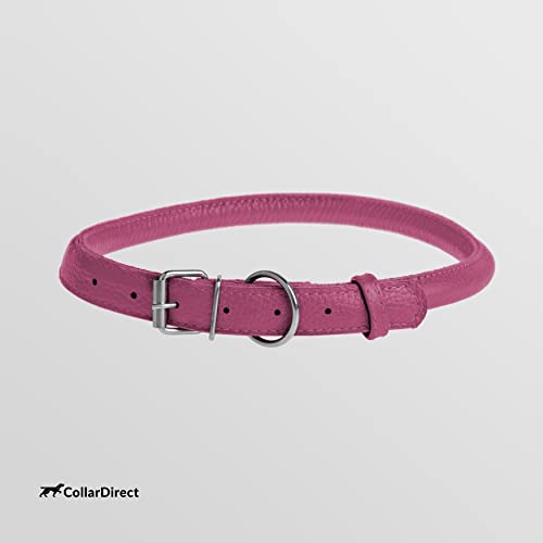 Tangle Free Rolled Leather Dog Collar (Pink / L)