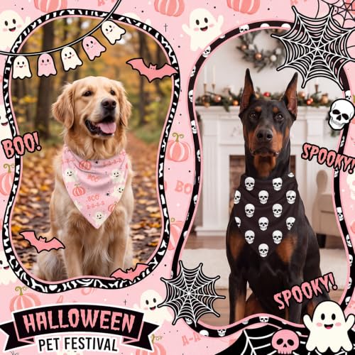 50 Pink Halloween Dog Bandana Bulk for Large Dog Lover Gift (Halloween Pink / 31.5 x 21.7 x21.7 Inch)