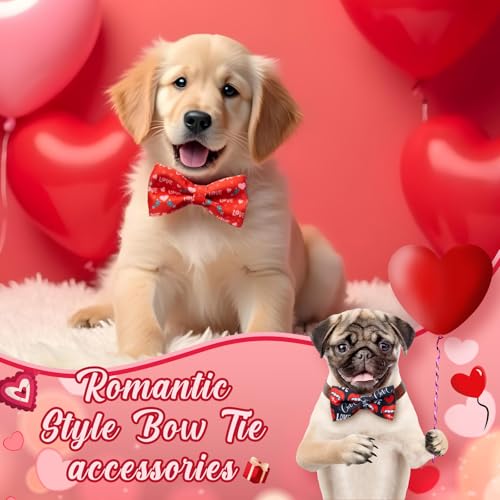 50 Pcs Red Pink Heart Style Dog Bow Ties for Small Dogs (Valentines Day)