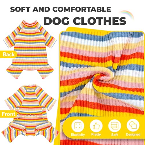 Striped Dog Pajamas Stretchy Cute Four (Yellow / Large)