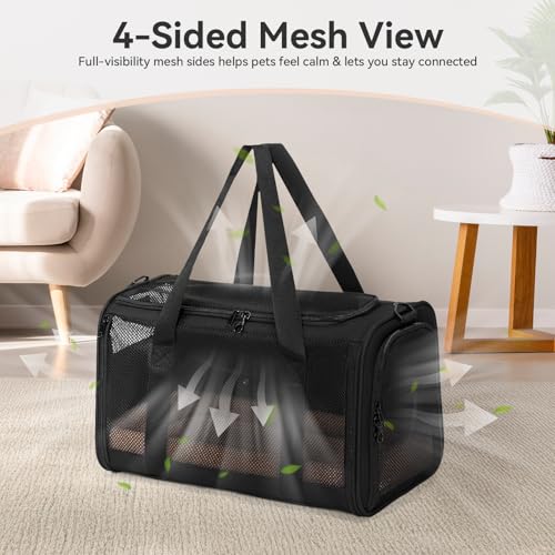Large Cat Carrier with Patented Safety Buckles (19.0"L x 12.0"W x 12.0"H / Black)