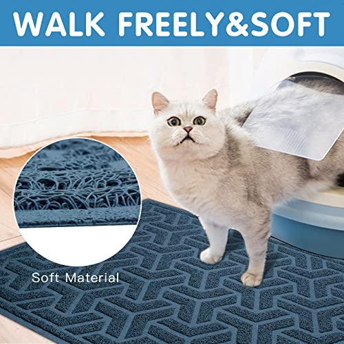 Waterproof Cat Litter Mat Large 35" x 24" Soft on Kitty Paws (D-Blue)